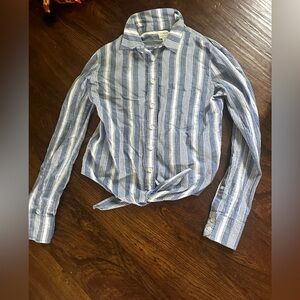 J. Crew Blue Striped Button Down Long Sleeve Top-XXS